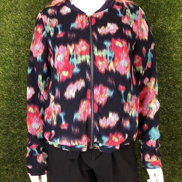 Lightweight Glitch Floral Bomber Zip Up Jacket - Picture 1 of 7